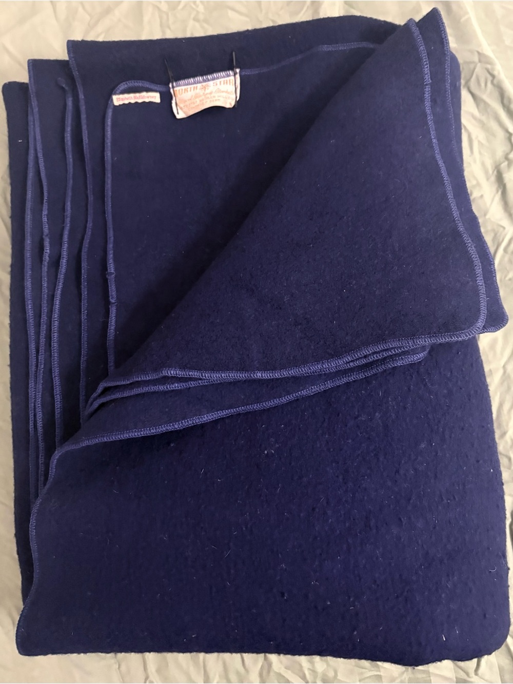 Vintage North Star 100% Wool Oversized Throw Blanket Navy Blue 56”x74”